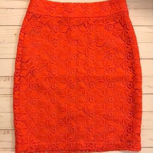 Anne Taylor Lace pencil skirt coral 2p